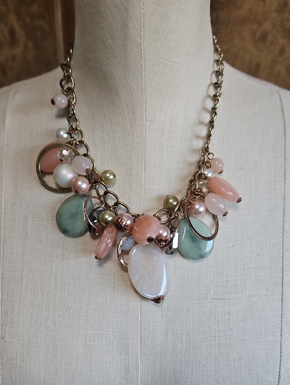 Erica Lyons Pink, Green & Gold Charm Necklace